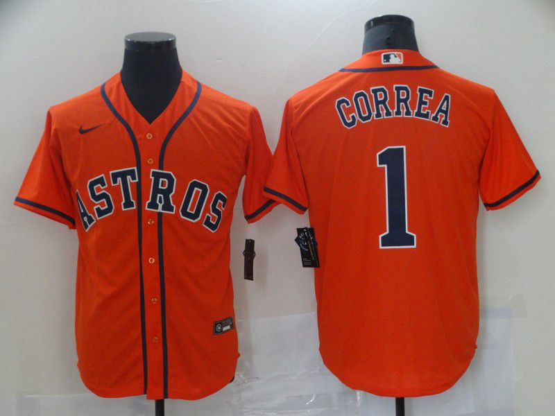 Men Houston Astros 1 Correa Orange Nike Game 2021 MLB Jerseys